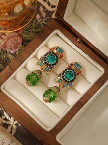 1對歐美時尚復古中世紀現代風格鍍金垂墜耳環，鑲嵌鑽石、有色寶石和水晶裝飾，適合女性日常佩戴、假日派對、正式裙禮、禮物和時尚配飾