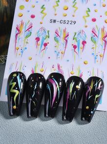 2 片装彩色涂鸦美甲贴纸，线条艺术设计，DIY 美甲，3D 自粘式 DIY 美甲装饰，易于粘贴，完美打造独特创意美甲造型，美甲用品 - 彩色 - 查看 4