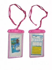 1pc Pink Waterproof Phone Case, Casual Waterproof Phone Pouch Cellphone PVC Bag For Vacation Beach Waterproof Case For Phone Underwater Snow Rainforest Transparent Dry Bag Swimming Pouch Big Mobile Phone Covers - Pink - View 3