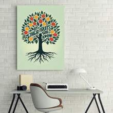 1pc Inspirational Fruit Tree Canvas Wall Art With Wooden Frame - 'By Their Fruits You Will Know Them' Quote, Vibrant & Durable Home Decor For Living Room, Bedroom, Office