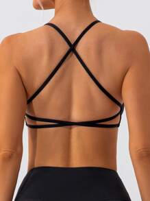 Women's Sports Bra Underwear Twisted Chest Design Criss Cross Backless,Deep V Neck Twist Front Sports Push Up Bra,Outdoor Workout Leisure Bra Running Fitness Pilates