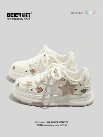 BEIER Casual Sneakers för kvinnor, läder som andas Snörning Låg-Top Platta utomhussportskor