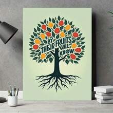 1pc Inspirational Fruit Tree Canvas Wall Art With Wooden Frame - 'By Their Fruits You Will Know Them' Quote, Vibrant & Durable Home Decor For Living Room, Bedroom, Office
