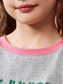 ASK JUNIOR 青少年女孩短袖 T 恤,可爱图案印花圆领休闲 T 恤 - 灰色 - 查看 11