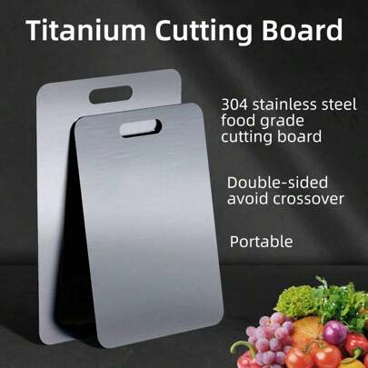 Planche à découper double face en acier inoxydable premium Salev, convient pour la cuisine, la salle à manger, le jardin extérieur, le pique-nique et le barbecue