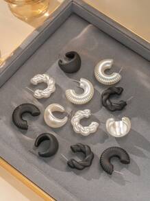 6-12pcs Minimalist Creative CCB Round Circle C-Shaped Hoop Earrings, Suitable For Everyday Wear