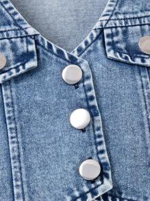 女婴夏季甜美可爱牛仔背心上衣和白色吊带公主派对礼服套装 - 淺藍色 - 查看 10