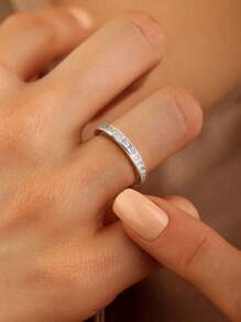 1 Piece French Zirconia Ring S925 Sterling Silver Simple Casual Ring Suitable For Daily Wear, Party, Valentine's Day Gift - Solid Diamond Ring - View 4