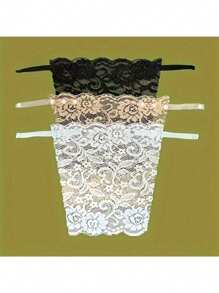 3 Pieces Elegant Floral Anti-Glare Bra Pad - Stylish And Comfortable Lingerie Enhancer, Women's Lace Knit Filling, One-Piece Anti-Walking Bandeau Artifact, Lace Women's Seamless Delicate Cropped Sexy Strapless Invisible Bra.(Due To Different Batches, The Number Of Product Buttons May Vary Slightly)