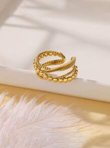 1 PC Beads Twist Cross Rings For Women Gold Color Asymmetrical Opening Ring Wedding Aesthetic Jewelry Gift