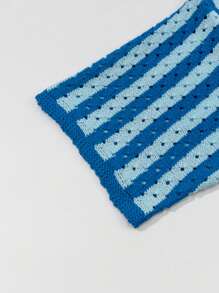 Casual Hollow Out Striped Knit Top, Unisex Loose Fit Lightweight Pullover Sweater, Spring/Summer/Autumn - Blue - View 8