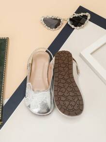 1 双女童包头平底凉鞋一脚蹬休闲拖鞋夏季时尚可爱百搭公主鞋 - 銀色 - 查看 7