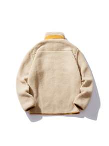 Plus Size Faux Shearling Jacket With Fluffy Collar For A Fashionably Warm Look - Khaki - View 2