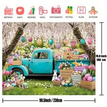 1pc Easter Photography Backdrop - Vibrant Spring Design With Blue Truck, Colorful Eggs, Flowers, Bunnies And Tulip Floral Forest Scene, Polyester Fabric, Great For Photo Booth Props And Party Decoration Backdrop, Festival Accessories | Floral Festival Backdrop | Polyester Fabric Background, Easter Outdoor Decor