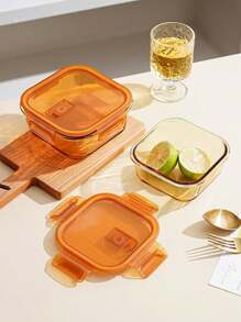 1pc Rectangular Glass Lunch Box, Microwavable Meal Container, Office Worker Food Storage Box, Round Shape