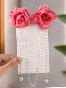 1pc Women's Romantic Faux Flower & Pearl Hair Clip