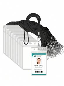 2/10/20/30pcs Vertical ID Name Tag Card Holders, Waterproof Resealable Zipper, With Lanyard, Transparent Card Sleeves, Suitable For ID Cards, Employee/Student Cards, Office & School Use, Unisex, Essential For Back To School - Multicolor - View 10