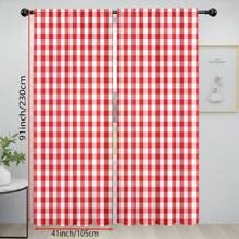 2pcs New Fashion Red Gingham Curtains - Window Treatment Set, Versatile Panel - Rod Pocket Design, Easy To Install - Perfect For Bedroom, Study, Cafe, And Living Room Decoration