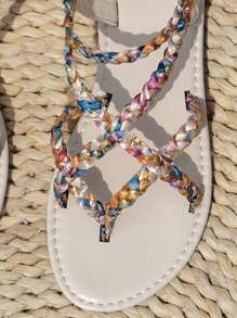 Nieuwe platte teenring ronde teen zomer plus size slip-on geweven sandalen, casual en modieuze Europese stijl