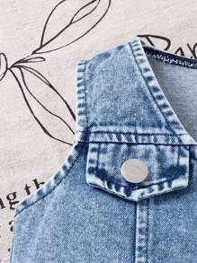 女婴夏季甜美可爱牛仔背心上衣和白色吊带公主派对礼服套装 - 淺藍色 - 查看 8