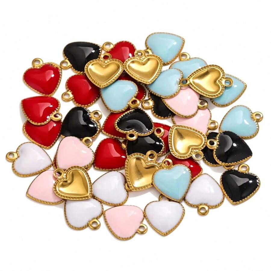 20pcs Stainless Steel Gold Plated Heart Drop Oil Small Pendant, DIY Earrings Necklace, Clothing, Bracelet Jewelry Accessories