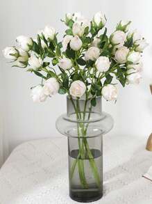 1束复古烧白玫瑰花束，7头烧边单茎人造塑料玫瑰，适合春夏装饰、家居装饰、情人节装饰、桌面装饰、中心摆件、婚礼、客厅、派对装饰、毕业礼物、办公桌装饰、母亲节礼物、新家装饰、房间装饰，19.68英寸 - 白色 - 查看 3