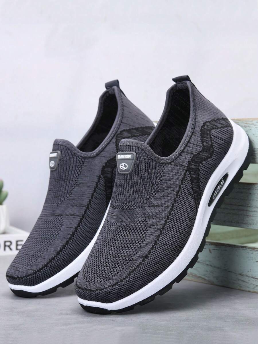 Men's Anti-Slip Soft Bottom Casual Sports Shoes, Mesh Breathable Round Toe Flat Slip-On Walking Shoes For Spring And Autumn
