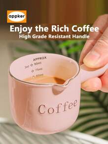APPKER 粉色浓缩咖啡杯、浓缩咖啡陶瓷量杯、带手柄的 90 毫升浓缩咖啡杯、带 V 形嘴的浓缩咖啡杯、用于制作浓缩咖啡起泡的咖啡壶