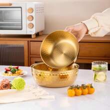 1pc/4pcs, 304 Stainless Steel Hammered Salad Bowl, Salad Bowl, Mixing Bowl, Large Soup Bowl, Golden Bowl, Kitchen Preparation Bowl, - Multicolor - View 9