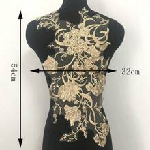 1 件金棕色刺绣花卉布贴，缝制婚纱，装饰贴花 - 金色 - 查看 2