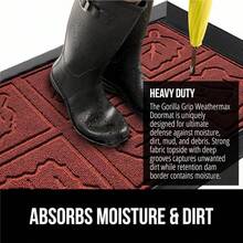 GORILLA GRIP 100% Impermeable Alfombra de Entrada WeatherMax para Todas las Estaciones, Diseñada en EE. UU., Caucho Natural, Resistente a Manchas y Desvanecimiento, Alfombras de Entrada de Bajo Perfil para Interior y Exterior, Fácil de Limpiar, 17x29 Diamante Gris - Hojas de Borgoña - Ver 5