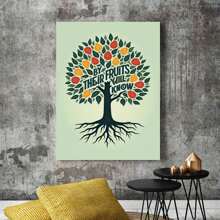 1pc Inspirational Fruit Tree Canvas Wall Art With Wooden Frame - 'By Their Fruits You Will Know Them' Quote, Vibrant & Durable Home Decor For Living Room, Bedroom, Office