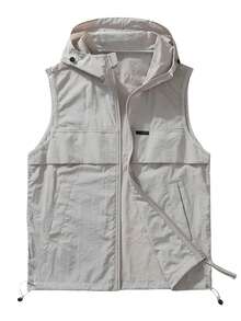 Áo khoác không tay nhẹ mùa hè cho nam, áo vest trùm đầu mỏng, dáng rộng, chống nắng - Xám - Xem 2