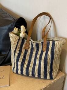 Large Capacity Simple Rainbow Color Tote Shoulder Bag