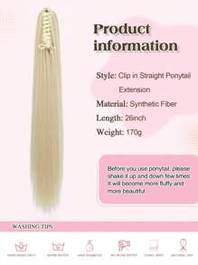 马尾辫接发，26 英寸爪形马尾辫长直合成纤维马尾辫天然柔软夹式接发马尾辫发片女士日常使用（金色）