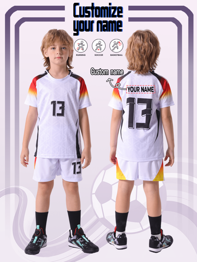 [Custom Product] 2pcs Casual Sports Training Quick Dry Short Sleeve Sportswear Set #13, Suitable For Football, Exercise, Daily Wear, Custom Name,Multi-Functional,Quick Dry,Ornamental,Letter,Stylish,Tidy,Soft,Modern,Colorful,Cute,Adorable,Casual,Custom,Personalised,Unique,Customized,Baby Gifts,Ideal Gifts For Him,Ideal Gifts For Her,Son,Daughter