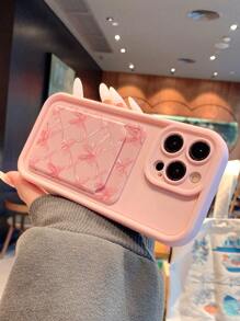 Bow-Knot Fashionable And Exquisite Line Heart-Shaped IPhone Case With Card Insertion, Pink Suitable For Girls, Providing Phone Protection And Unique Printing Style, Compatible With Iphone 11/12/13/13promax/14plus/14promax/15plus/16plus/16promax/15promax XR XSM