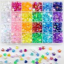 Aproximadamente 660 piezas de cuentas acrílicas en forma de corazón y estrella para hacer joyas, surtido de cuentas de colores AB de acrílico transparente, cuentas encantadoras de colores, cuentas sueltas, espaciador para hacer collares, pulseras y manualidades de joyería