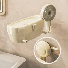 1pc Suction Cup Double Decker Soap Dish, Wall Mounted Drainage Soap Holder Bathroom Shelf No-Drill