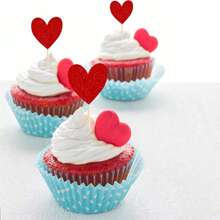 10pcs/20pcs Multicolored And Red Heart Cupcake Top, Sparkling With Love, Valentine's Day Cupcake, Valentine's Day Theme, Wedding Engagement, Bride Shower, Birthday Party, Cake Decoration Supplies