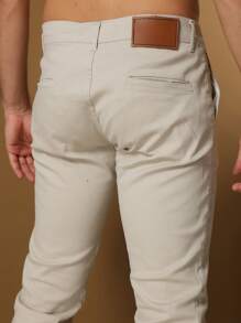 Men's Tailored Twill Trousers With Knife Pocket And Built-In Pocket - Beige - View 2