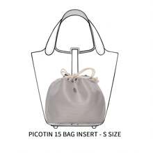 Suitable For Bucket Bag, The Inner Bag, The Mini Bag, The Middle Bag, The Storage Lining Bag, The Double Drawstring Nylon Waterproof Bag, Large Capacity Accessories For Bags, Picotin 15/18/22 Bag Insert, Bags Organizer, Purse Organizer Insert, Lightweight And Soft Touch Bag-In-Bag, Light Gray Chevron Pattern
