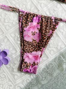 Conjunto de Bikini Triángulo Seductor para Mujer, Estampado Floral Animal Elegante para Vacaciones de Verano en la Playa de Mujer