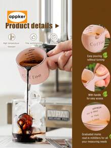 APPKER 粉色浓缩咖啡杯、浓缩咖啡陶瓷量杯、带手柄的 90 毫升浓缩咖啡杯、带 V 形嘴的浓缩咖啡杯、用于制作浓缩咖啡起泡的咖啡壶