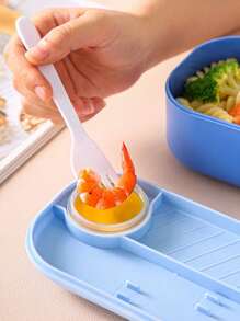 1/2pcs Cartoon Double Lunch Box Students With Rice Compartment Large Capacity With Tableware Microwaveable Heating Children's Lunch Box