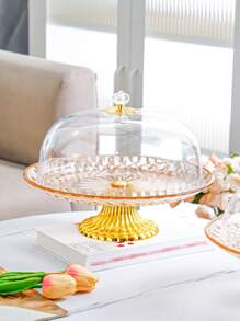1pc Elegant Round Cake Stand Tray, Plastic, Intricate Pattern Design - Ideal For Birthday Parties, Weddings, Baby Showers, Ramadan