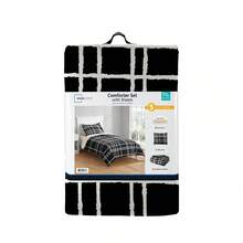 7-Piece Reversible Bed In A Bag Comforter Set With Sheets, Blue Floral, Queen - Black/White - View 7