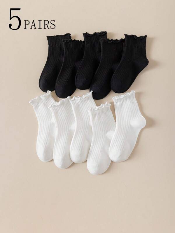 5 Pairs Girls' Solid Color Socks, Soft Cotton, Seamless, Suitable For Daily Wear, Party, Holiday, Back To School, Fits Well With Dress Shoes, Sneakers, Loafers, Spring/Summer/Autumn/Winter, Ages 2-12
