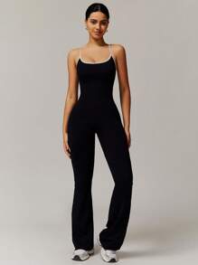 MASKERT Macacão Feminino, Leve, Respirável, Elástico, Confortável, Adequado para Fitness, Yoga, Uso Casual Preto - Preto - Visão 4