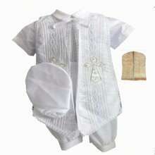 Christening Gown For Boy Christening Suit For Boy Cross P04 - 白色 - 查看 1